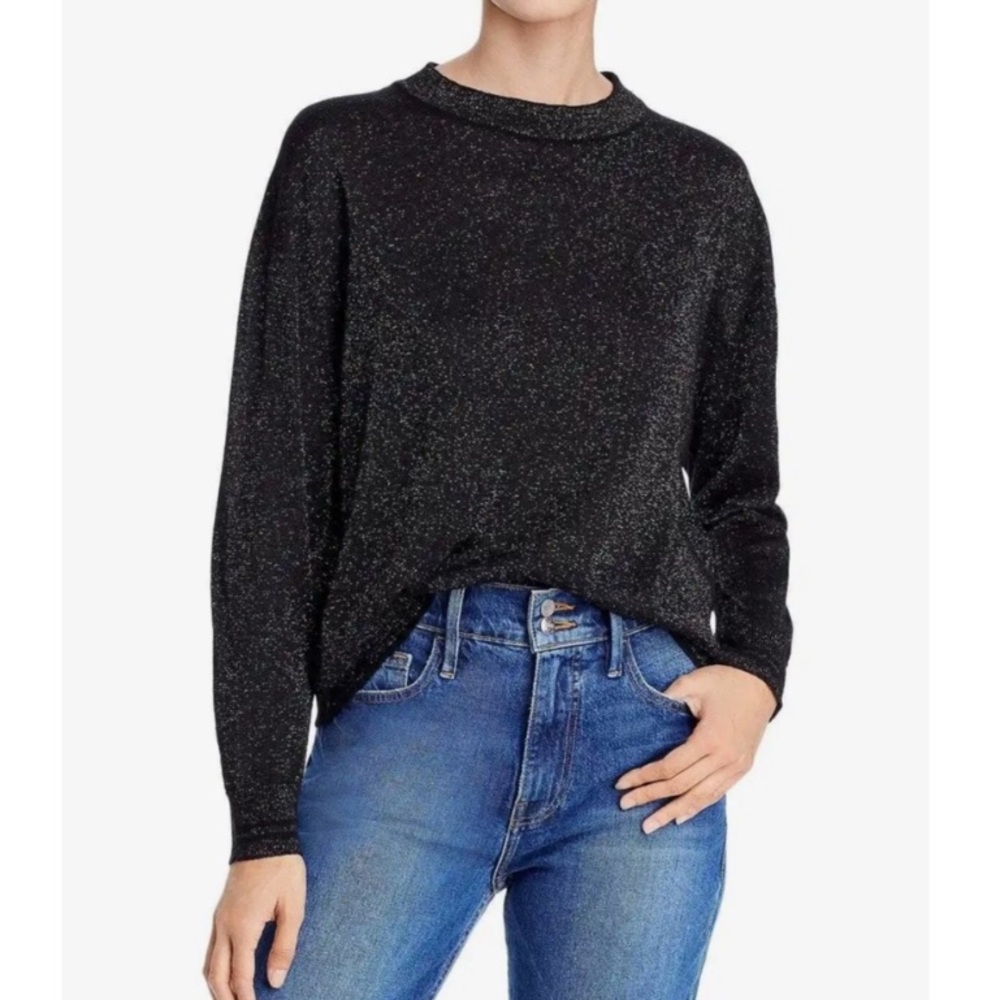 & Other Stories Metallic Knit Crewneck Sweater Black Silver Small